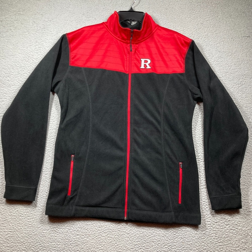 Rutgers University Fleece Zip Sweatshirt Womens XXL Black Red Full Zip Mock Neck